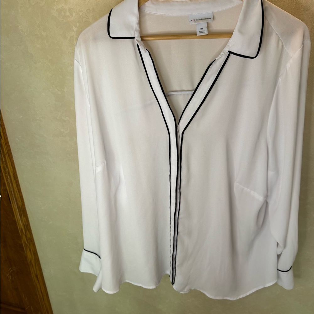 Liz Claiborne White Blouse with Subtle Red Logo
